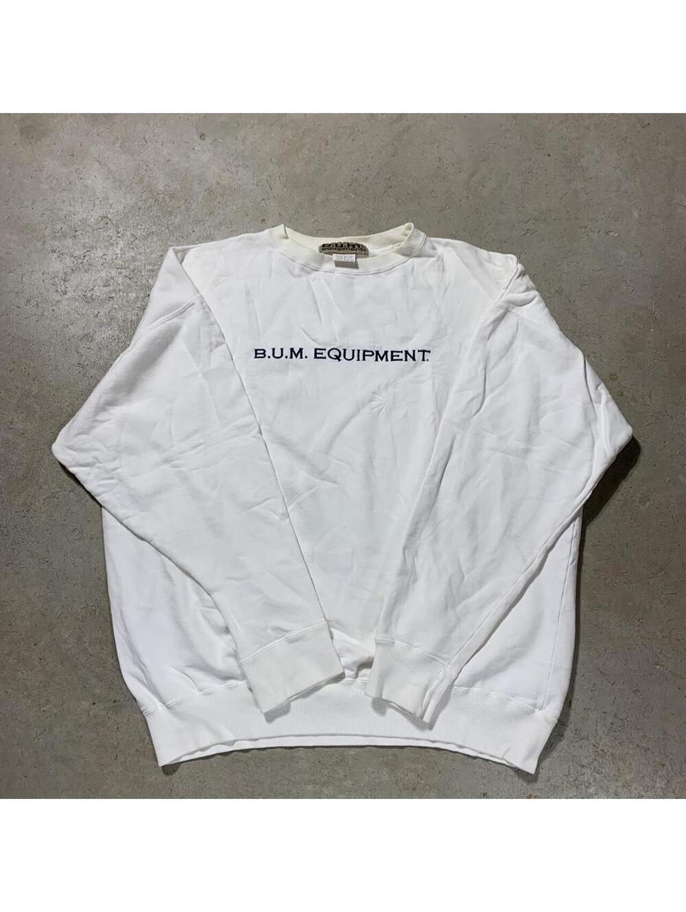 Vintage 90s BUM Equipment Crewneck Sweatshirt Mens XXL White Minimalist